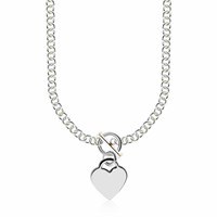 Sterling Silver Heart Charm Rolo Chain Necklace