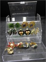 Eight Pair VTG Earrings in Acrylic Box Signed