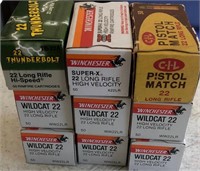 Lot of 9 Boxes of 22 Cal. Cartridges