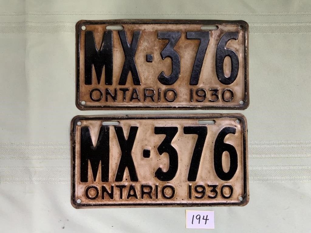Ontario 1930 license plates pair