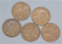 (5) 1923 Wheat Pennies. Note: (2) Fair and (3)