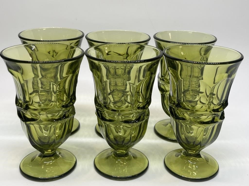 (6) Mid Century Fostoria Argus Green Iced Tea