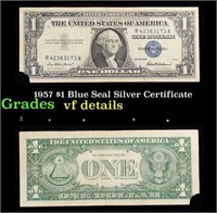 1957 $1 Blue Seal Silver Certificate Grades vf det