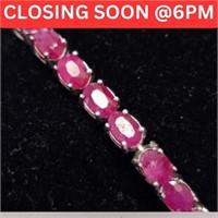 $1500 Silver 14.82G Ruby 7.5" 11Ct Bracelet