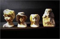 4 vintage lady head vases