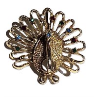 GORGEOUS VINTAGE GOLD CRYSTAL PEACOCK BROOCH