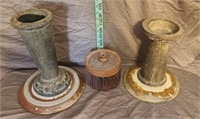 Pottery: Vase, Candle Stand, Lidded Crock
