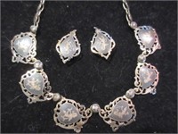 siam sterling necklace & clip earring set