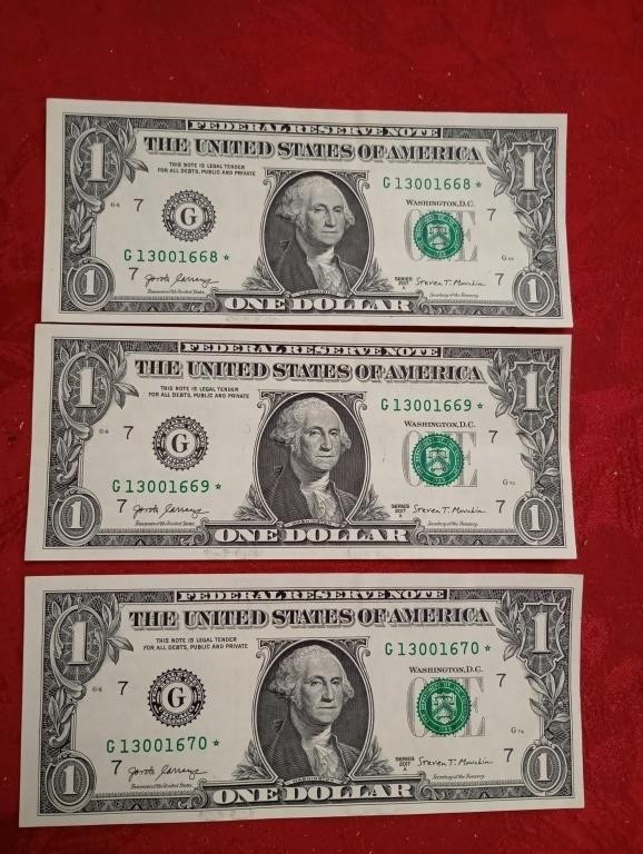 Three consecutive $1 bills all star notes