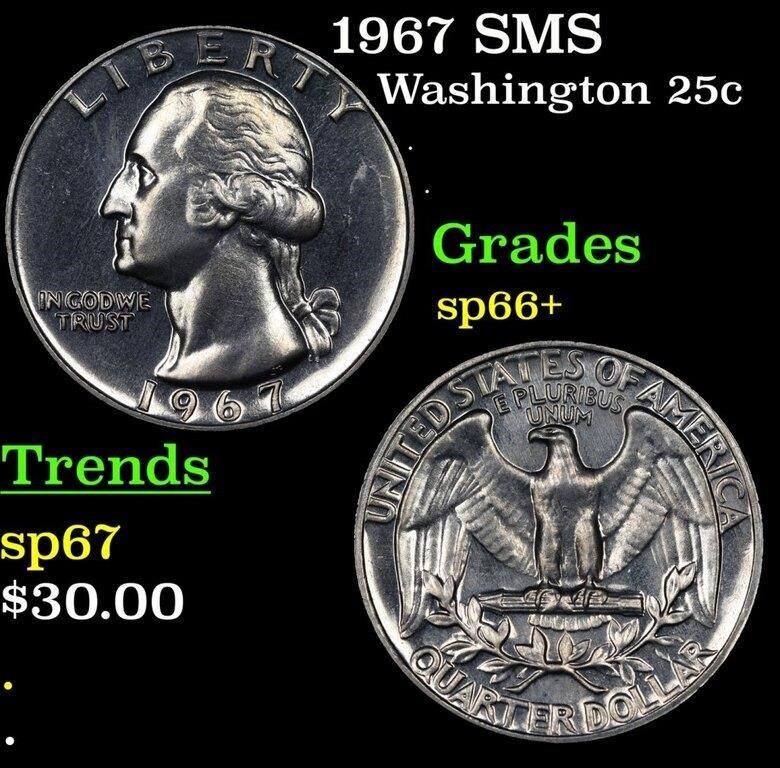 1967 SMS Washington Quarter 25c Grades sp66+