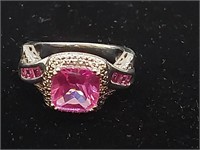 Sterling pink sapphire ring, lab created