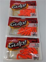 x3 Berkley Gulp Bait 3" Minnow Grub Orange