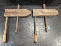 2 SMALLER ANTIQUE WOOD CLAMPS