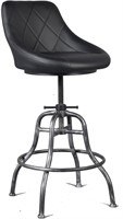 $119  Vintage Bar Stool, Black Leather Seat