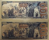 24k Gold Plated Darth Vader & Anakin Novelty Notes