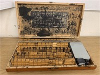 VINTAGE INK STAMP SET IN ORIGINAL WOOD BOX 14