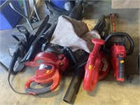 Leaf blower, 3 electric hedge trimmers