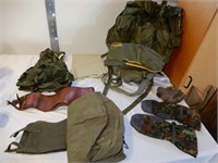 MILITARY BACKPACK AND GLOVES, AMMO VEST