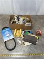 Snowmobile belt, sandpaper, dowels, hinges and