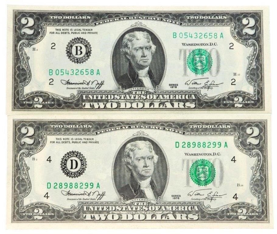 Lot 2 USA $2 Series 1976 - New York & Cleveland