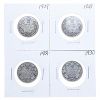 Group of 4 Canada Silver 25 Cents 1928-1931