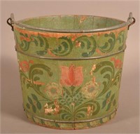 Polychrome Floral & Foliate-Decorated Wood Pail.