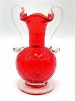 Small Venetian Red and Clear Art Glass Vase 5.5?