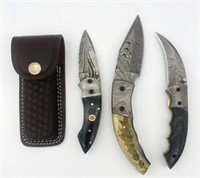 Trio of Damascus-style Folding Knives (3)