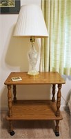 Vintage Side Table & Crystal Table Lamp