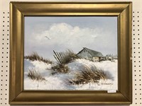 ILLEGIBLY SIGNED WINTER LANDSCAPE PAINTING