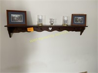 Wooden Wall Shelf and Contents