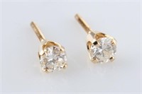 Pair of 14k Yellow Gold Diamond Stud Earrings