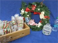 Christmas wreath -plastic "candy" boxes -jar