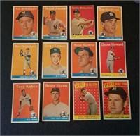 12 different 1958 Topps New York Yankees