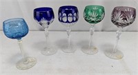 (5) Multi-Coloured Bohemian Crystal Wine Glasses