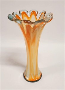 VINTAGE MURANO STYLE ORANGE ART GLASS VASE