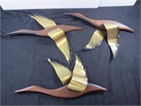 *3 Vintage Wood Body & Brass Wings Wall Hanging