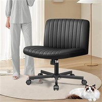Armless Office Chair With Wheels, Wide Seat Pu