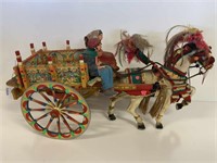 HAND PAINTED TIMBER  VINTAGE GYPSY  CART 45CM LONG