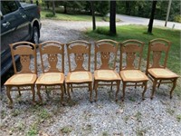 Set of 6 Cane Bottom Dining Chairs