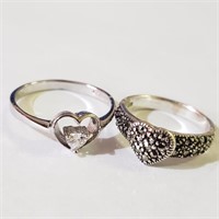 $120 Silver Lot Of 2 Marcasite CZ Ring