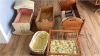 Doll furniture, 4 cradles, playpen, wicker chairs