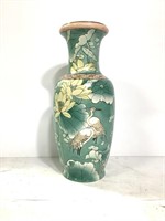 Large Chinese Floral & Crane Painted Vase