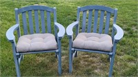 (2) Blue Wooden Patio Chairs with Cushions