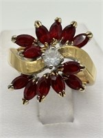14K HE Fancy Ruby Crystal Cocktail Cluster Ring