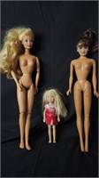 Lot of 3, 2Barbie Dolls & 1 Chelsea Doll Mattel