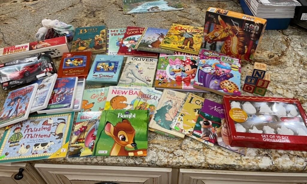 Large Lot of Children’s Books, Legos, DVDs, Paint
