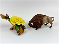 Boehm Dwarf Rose & Cybis Buffalo Figurine