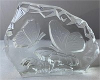 Crystal Block Sculpture With Embossed Butterflies