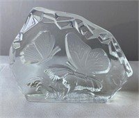 Crystal Block Sculpture With Embossed Butterflies